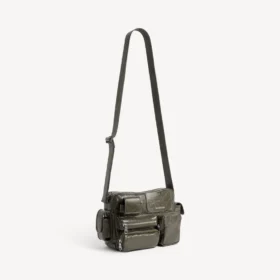 Borsa fotografica da uomo in pelle di agnello Arena, color kaki