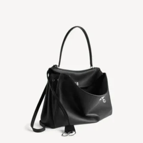 Borsa Rodeo grande in pelle di vitello martellata nera
