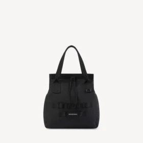 Borsa tote da uomo in stile militare, media, nera