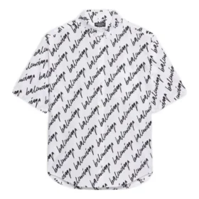 Camicia a maniche corte con scarabocchi su tutta la superficie “Bianco Nero” 681702TLLJ49040 Camicia a maniche corte con scarabocchi su tutta la superficie “Bianco Nero” 681702TLLJ49040