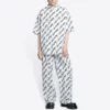 Camicia a maniche corte con scarabocchi su tutta la superficie “Bianco Nero” 681702TLLJ49040