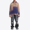 Camicia a maniche lunghe con cappuccio a quadri sbiaditi “Purple Beige” 699223TMM095212