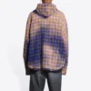 Camicia a maniche lunghe con cappuccio a quadri sbiaditi “Purple Beige” 699223TMM095212