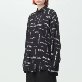 Camicia a maniche lunghe in viscosa con stampa all-over, vestibilità ampia “Black” 658956TPLB41070