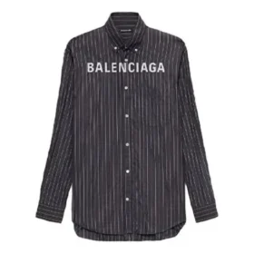 Camicia abbottonata con logo a righe sul petto “Black” 583989TGM041070