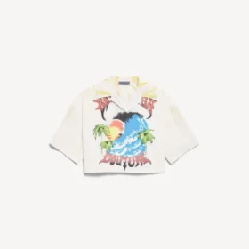 Camicia da bowling da donna con stampa tie-dye estrema in bianco/giallo