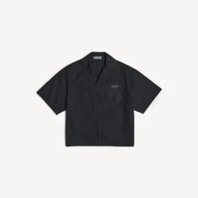 Camicia da bowling da uomo a maniche corte in stile casual, colore nero