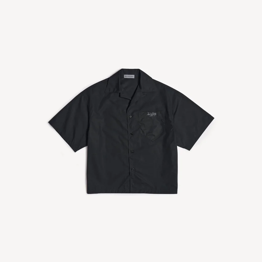 Camicia da bowling da uomo a maniche corte in stile casual, colore nero