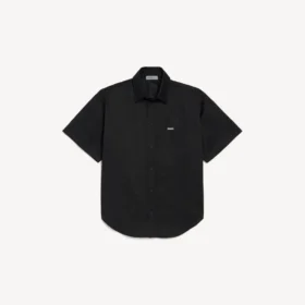Camicia da lavoro da uomo a maniche corte, nera