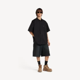 Camicia da lavoro da uomo a maniche corte, nera