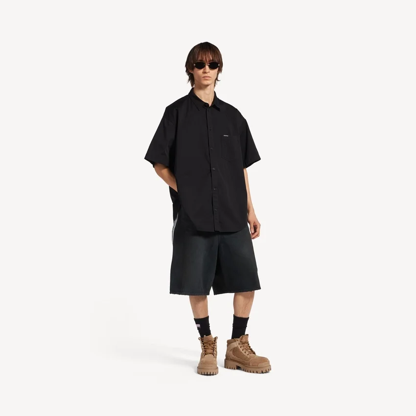 Camicia da lavoro da uomo a maniche corte, nera Camicia da lavoro da uomo a maniche corte, nera