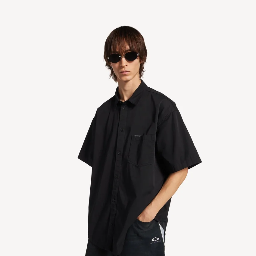 Camicia da lavoro da uomo a maniche corte, nera Camicia da lavoro da uomo a maniche corte, nera