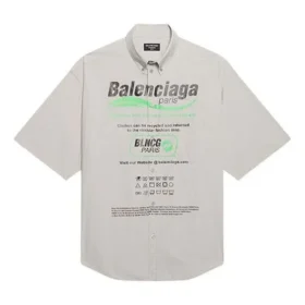 Camicia da uomo Balenciaga in cotone a maniche corte e dal taglio ampio, grigia 664627TKM102967