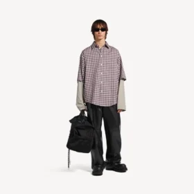 Camicia da uomo con maniche invertite in rosso/blu navy