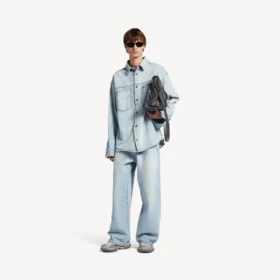 Camicia da uomo in Denim a maniche lunghe, colore azzurro
