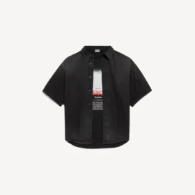 Camicia da uomo in Denim ibrido a maniche corte “The Door” in nero