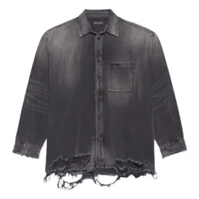 Camicia in Denim strappato SS21 da uomo, nera 657610TBP191090