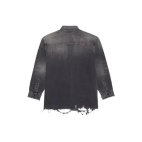 Camicia in Denim strappato SS21 da uomo, nera 657610TBP191090