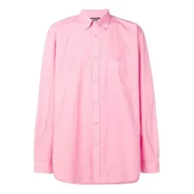 Camicia in popeline di cotone con logo sul retro “Pink” 556878TEM095630