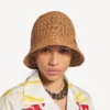 Cappello a secchiello da donna in rafia beige