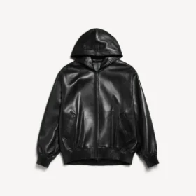 Cappotto corto da uomo con cappuccio, nero