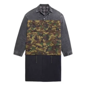Cappotto da auto a 3 strati in patchwork, lungo fino al ginocchio “Green Blue” 659092TKL142840