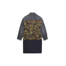 Cappotto da auto a 3 strati in patchwork, lungo fino al ginocchio “Green Blue” 659092TKL142840