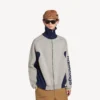 Cardigan da uomo in maglia con zip, colore grigio/blu navy