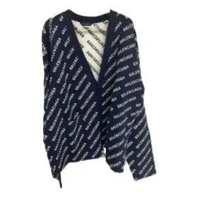 Cardigan in maglia con logo su tutta la superficie “Blue White” 736248T32338502 Cardigan in maglia con logo su tutta la superficie “Blue White” 736248T32338502
