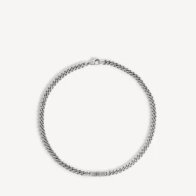 Collana gourmette sottile da uomo con BB Icon in argento anticato