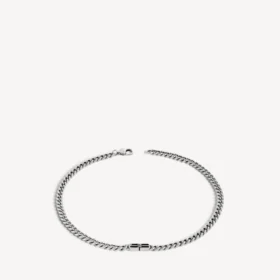 Collana gourmette sottile da uomo con BB Icon in argento anticato