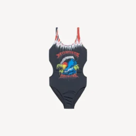 Costume da bagno da donna con stampa tie-dye estrema, colore nero