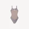 Costume da bagno da donna in stampa pitone, colore beige