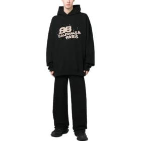 Felpa con cappuccio BB Icon disegnata a mano, vestibilità larga “Black” 620973TNVQ11059