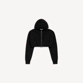 Felpa con cappuccio corta da donna in stile techwear con zip, colore nero