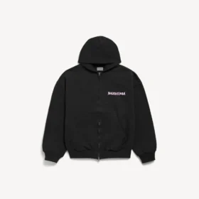 Felpa con cappuccio da uomo DIY Balenciaga Back, vestibilità regolare, con zip, in nero
