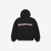 Felpa con cappuccio da uomo DIY Balenciaga Back, vestibilità regolare, con zip, in nero