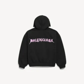 Felpa con cappuccio da uomo DIY Balenciaga Back, vestibilità regolare, con zip, in nero
