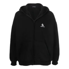 Felpa con cappuccio e zip con logo ricamato “Black” 674719TLVH81070