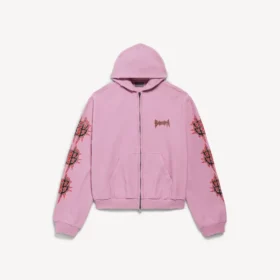 Felpa con cappuccio e zip da donna Balenciaga Sacra Cœur, vestibilità media, in rosa antico