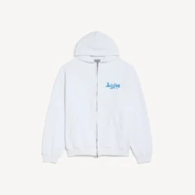 Felpa con cappuccio e zip da donna in bianco, con grafica stilizzata