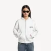 Felpa con cappuccio e zip da donna Salon de Couture, vestibilità regolare, in bianco
