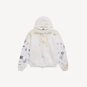 Felpa con cappuccio e zip da uomo in bianco