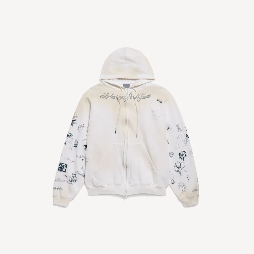 Felpa con cappuccio e zip da uomo in bianco Felpa con cappuccio e zip da uomo in bianco
