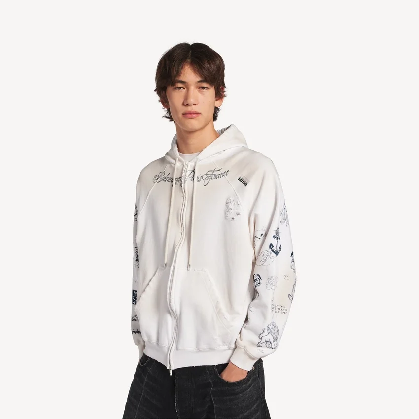 Felpa con cappuccio e zip da uomo in bianco Felpa con cappuccio e zip da uomo in bianco
