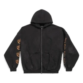 Felpa con cappuccio e zip in stile heavy metal oversize “Black Faded” 744444TOVD91055
