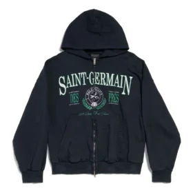Felpa con cappuccio e zip integrale Saint Germain, vestibilità regolare “Dark Blue” 803264TRVO98065