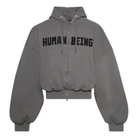 Felpa con cappuccio e zip rotonda Human Being “Grigio scuro” 827153TSVB91441