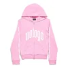 Felpa con cappuccio e zip senza logo, vestibilità slim “Rosa chiaro e bianco” 788243TQVK55708
