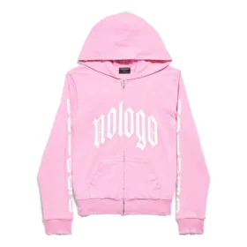 Felpa con cappuccio e zip senza logo, vestibilità slim “Rosa chiaro e bianco” 788243TQVK55708